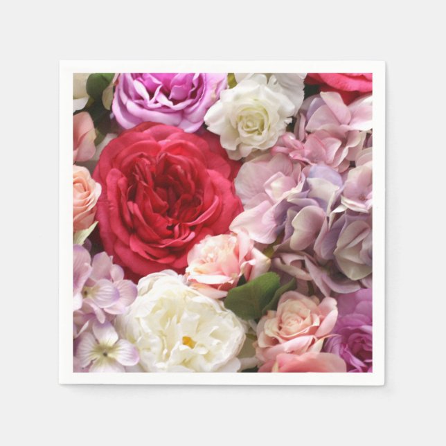 Servilleta De Papel Servilletas de papel florales con rosas e hydrange (Anverso)