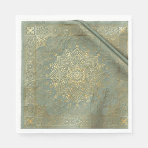 Servilleta De Papel Servilletas de papel Mandala Mughal verde salvia y