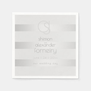 Servilleta De Papel SERVILLETAS DE PAPEL   Monograma de rayas plateada