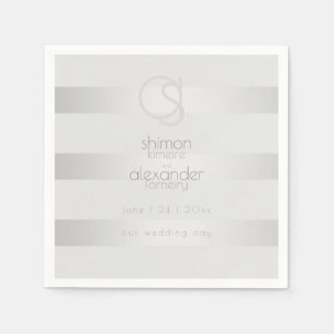 Servilleta De Papel SERVILLETAS DE PAPEL   Monograma de rayas plateada