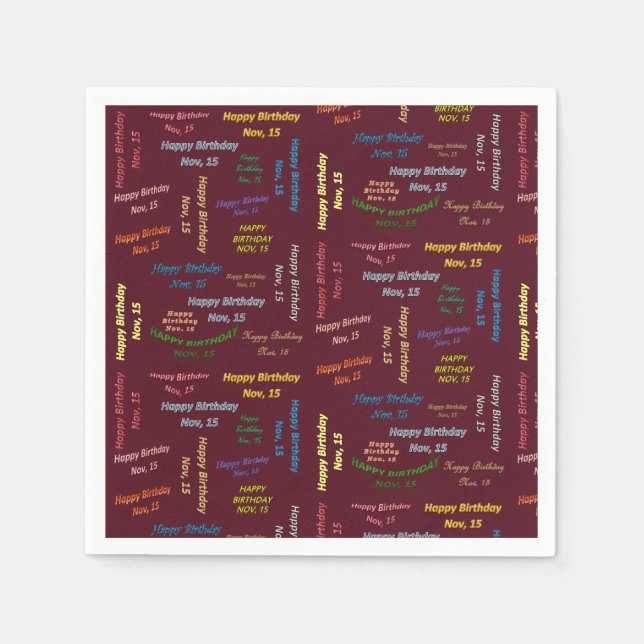 Servilleta De Papel servilletas de papel Noviembre, 15 Cumpleaños (Anverso)