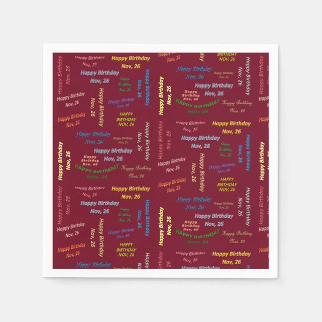 Servilleta De Papel servilletas de papel Noviembre, 26 Cumpleaños (Anverso)