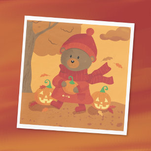 Servilleta De Papel Servilletas de papel Otoño Oso con una Calabaza Ha