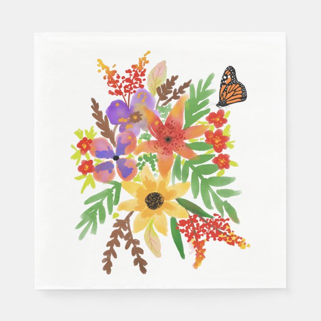 Servilleta De Papel Servilletas de papel para almuerzo Flores acuarela (Anverso)