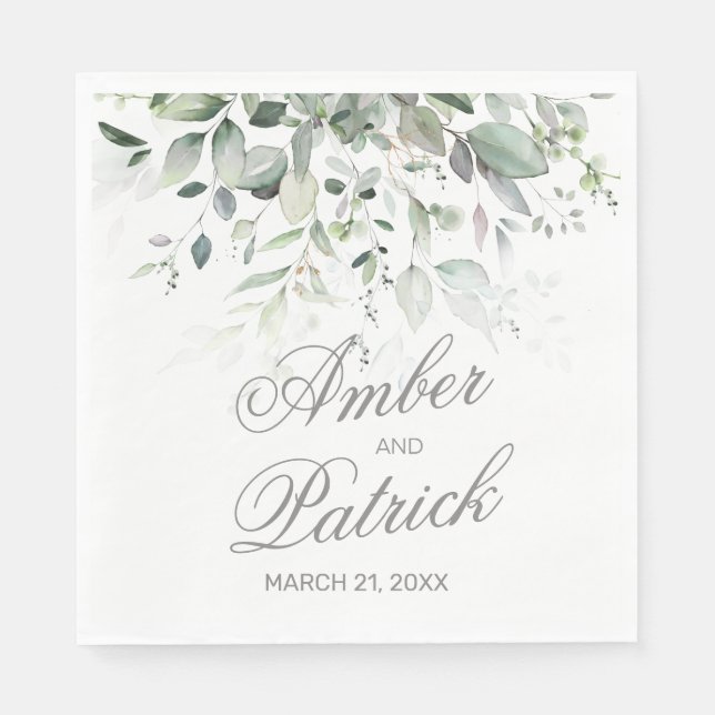 Servilleta De Papel Servilletas de papel para boda con follaje verde (Anverso)