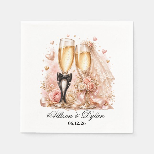 Servilleta De Papel Servilletas de papel para champán de boda (Anverso)
