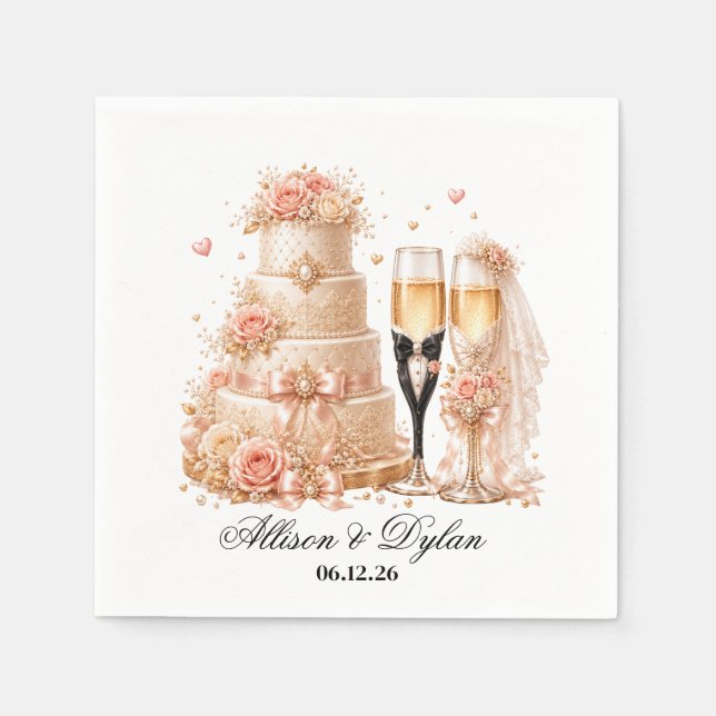 Servilleta De Papel Servilletas de papel para champán de boda (Anverso)