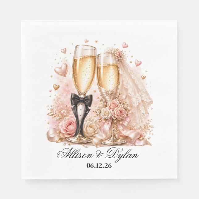 Servilleta De Papel Servilletas de papel para champán de boda (Anverso)