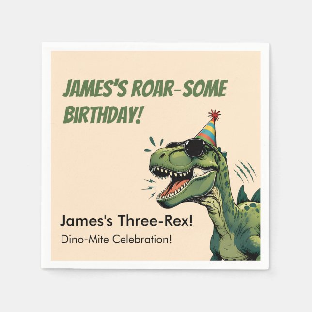 Servilleta De Papel Servilletas de papel para cumpleaños de dinosaurio (Anverso)