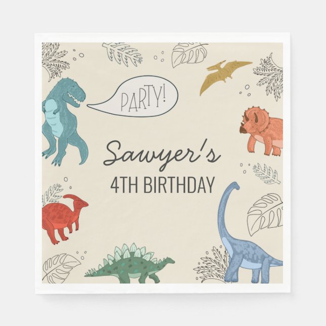Servilleta De Papel Servilletas de papel para cumpleaños de dinosaurio (Anverso)