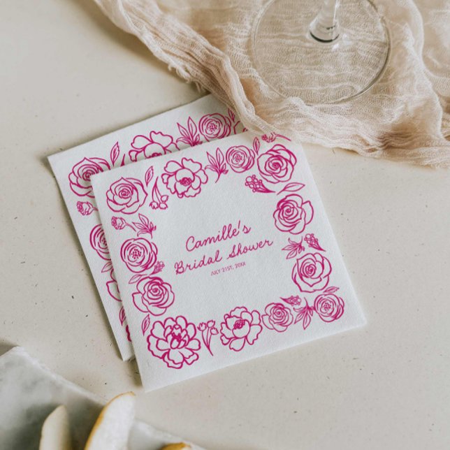 Servilleta De Papel Servilletas de papel para despedida de soltera con (Hot Pink Flower Whimsical Paper Napkins)