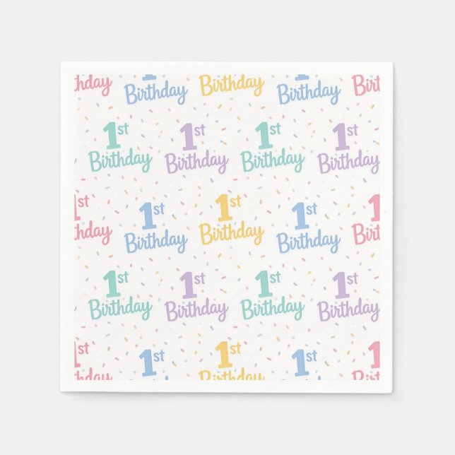 Servilleta De Papel Servilletas de papel para el 1er cumpleaños, Fiest (Anverso)