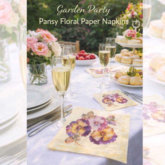 Servilleta De Papel Servilletas de papel para fiesta de jardín con flo (Elegant pansy floral napkins to elevate your garden party table styling)