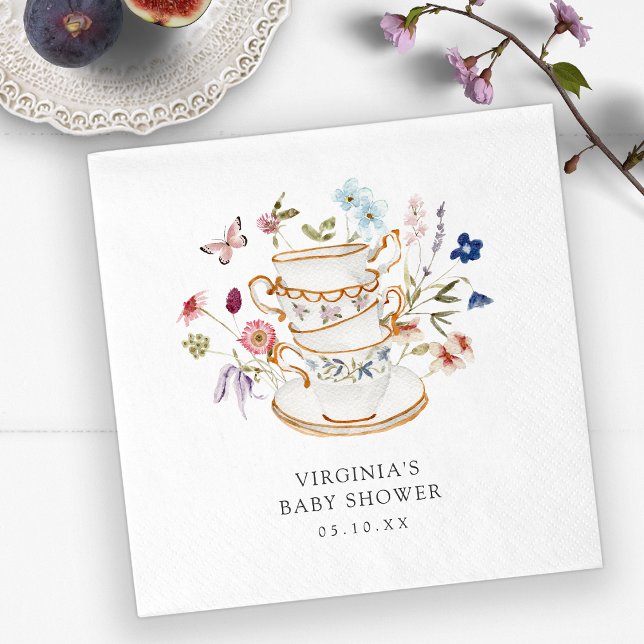 Servilleta De Papel Servilletas de papel para fiesta de shower de bebé (Wildflower Butterfly Tea Party Decor Baby Shower Paper Napkin by Painted Paperie
)