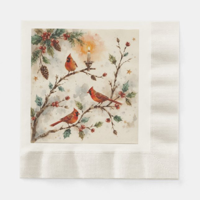 Servilleta De Papel Servilletas de papel para Navidad con Cardenales (Anverso)