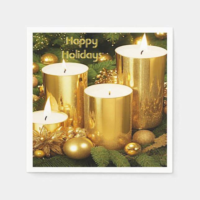 Servilleta De Papel Servilletas de papel para Navidad con velas dorada (Anverso)