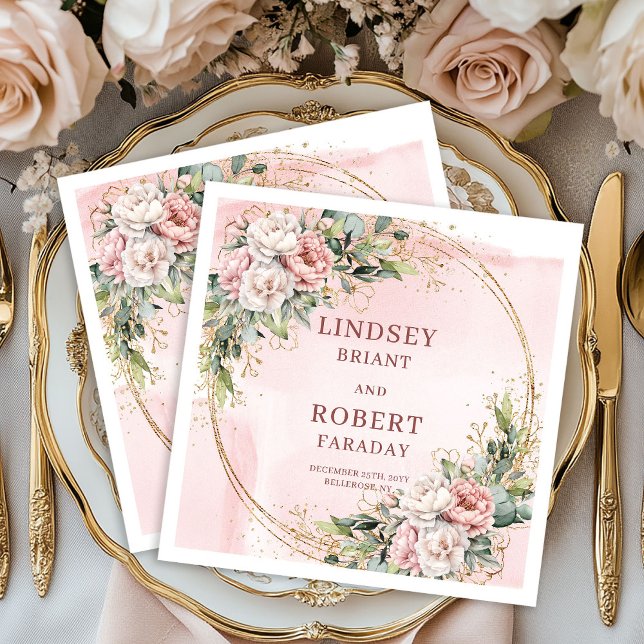 Servilleta De Papel Servilletas de papel románticas polvorientas de co (Romantic Dusty Pink Greenery Wedding Paper Napkins)