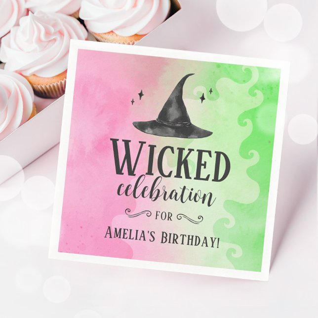 Servilleta De Papel Servilletas de papel rosa y verde de Bruja Malvada (Wicked Witch Party Napkins)
