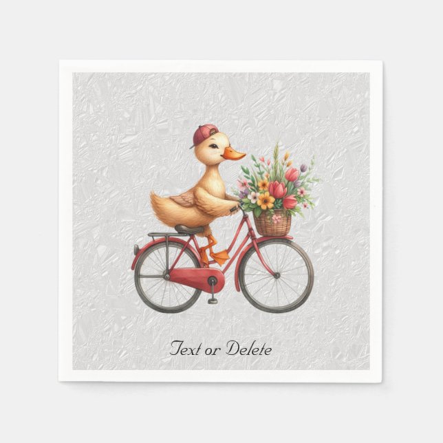 Servilleta De Papel Servilletas de patos en bicicleta florales (Anverso)