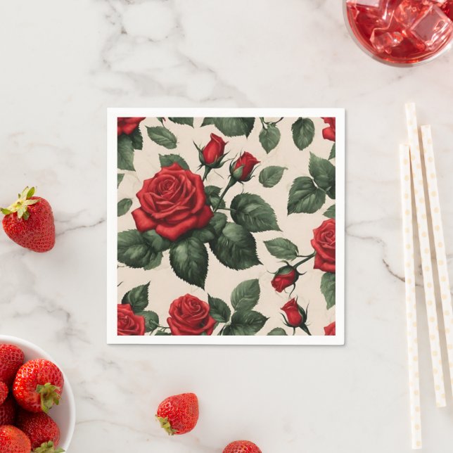 Servilleta De Papel Servilletas de picnic o fiesta con patrón de rosas (In situ)