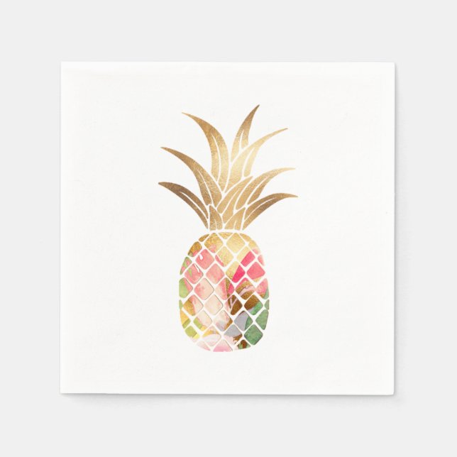 Servilleta De Papel Servilletas de piña dorada acuarela (Anverso)
