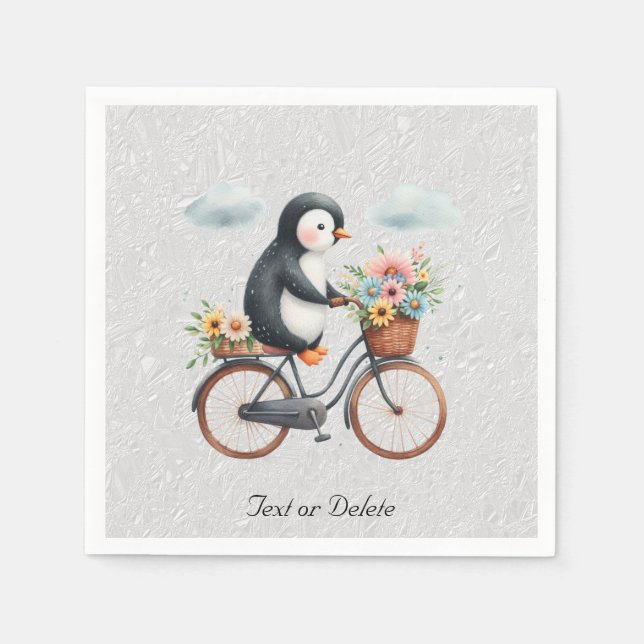 Servilleta De Papel Servilletas de pingüino de bicicleta floral (Anverso)