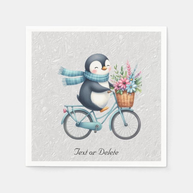Servilleta De Papel Servilletas de pingüino de bicicleta floral (Anverso)