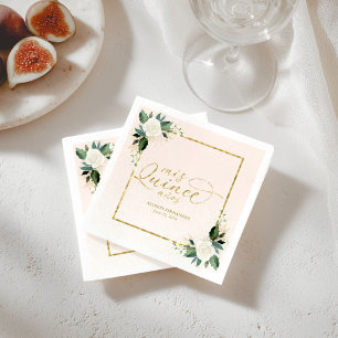 Servilleta De Papel Servilletas de quinceañera rosa con foil dorado fl