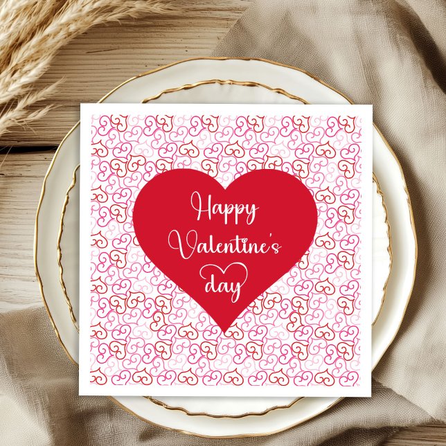 Servilleta De Papel Servilletas de San Valentín con Corazones Rosados  (Stylish Pink Red Hearts Valentine Napkins)