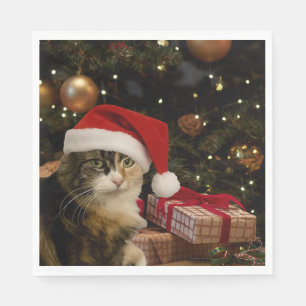 Servilleta De Papel Servilletas de Santa Cat junto al árbol de Navidad