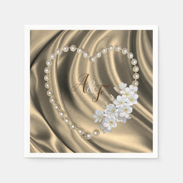 Servilleta De Papel Servilletas de seda marfil y perlas con dorado, ve (Anverso)