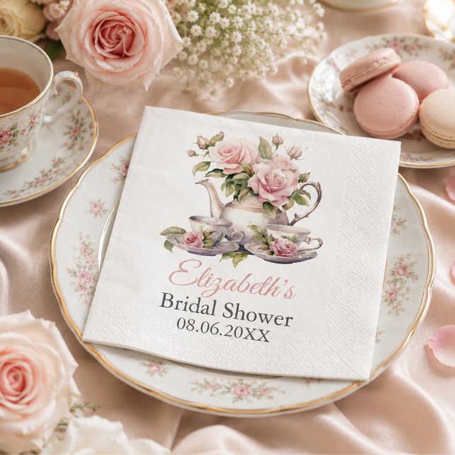 Servilleta De Papel Servilletas de té para despedida de soltera rosada (Blush Pink Bridal Shower Tea Party Napkins)