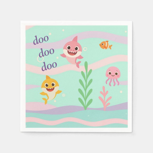 Servilleta De Papel Servilletas de tema Baby Shark Party  (Anverso)