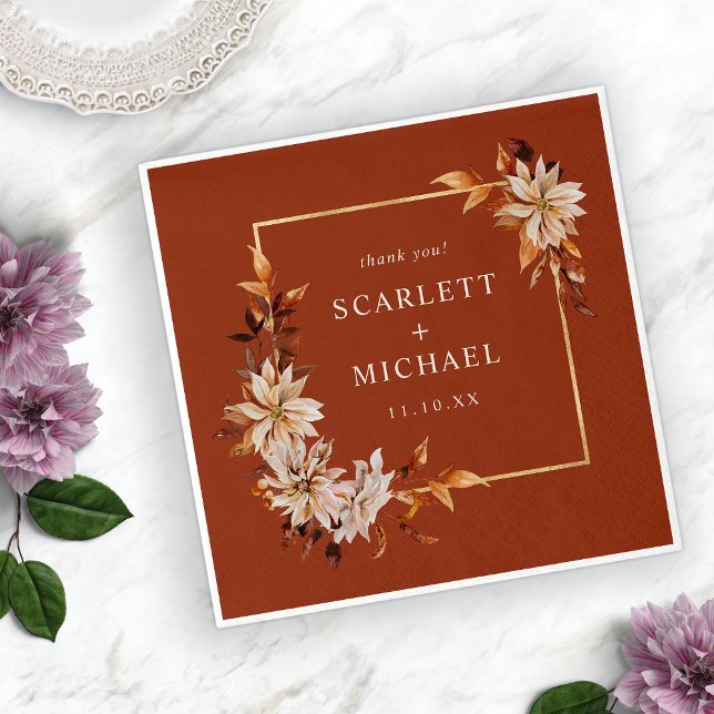 Servilleta De Papel Servilletas de Terracota para Boda de Otoño (Elegant Terracotta Fall Floral Table Decor Wedding Napkins by Painted Paperie
)
