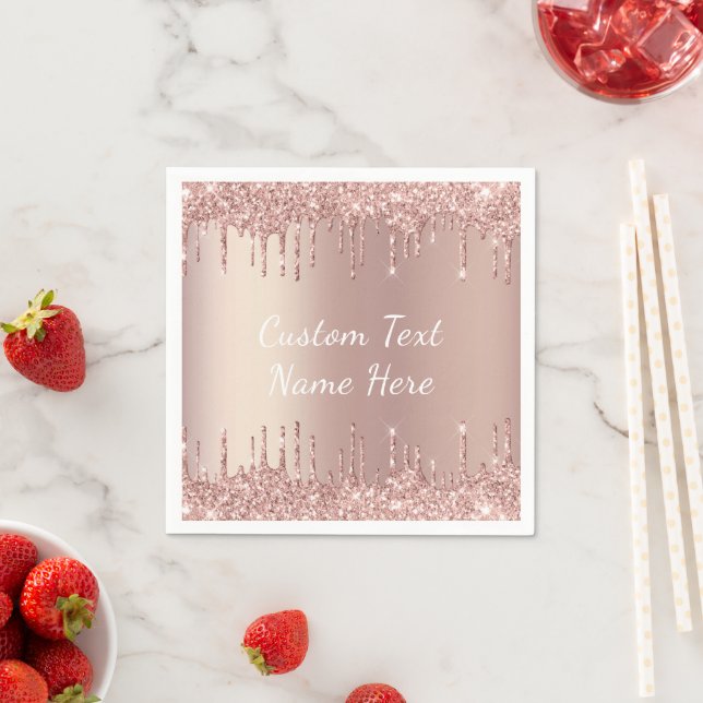 Servilleta De Papel Servilletas de texto personalizado Rose Gold Glitt (In situ)