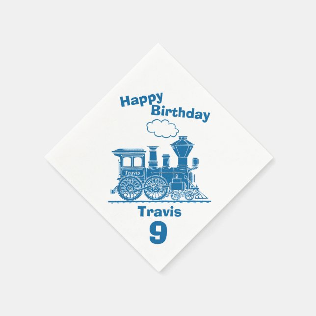 Servilleta De Papel Servilletas de tren azul llamado chicos cumpleaños (Borde)