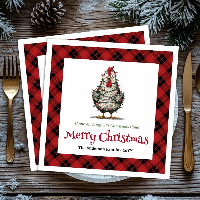 Servilleta De Papel Servilletas de vacaciones caprichosas con nombre e (Whimsical holiday chickens napkins name editable)