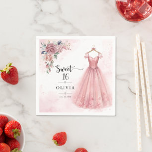 Servilleta De Papel Servilletas de vestido floral Dusty Pink Sweet 16