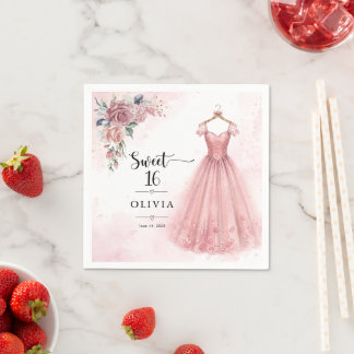 Servilleta De Papel Servilletas de vestido floral Dusty Pink Sweet 16