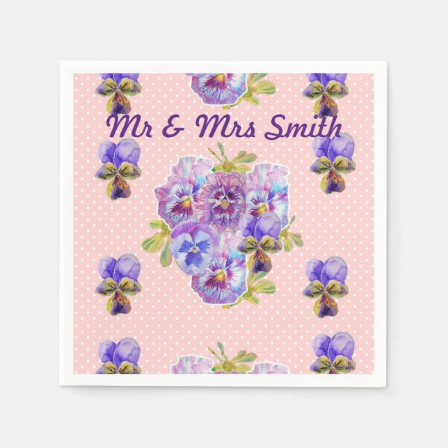 Servilleta De Papel Servilletas decorativas de pansies shabby chic con (Anverso)