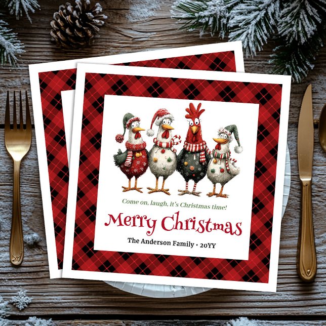 Servilleta De Papel Servilletas divertidas y festivas de pollos con no (Funny festive chickens napkins with name editable)