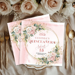 Servilleta De Papel Servilletas Dulces 15 con Floral Rosa Polvo