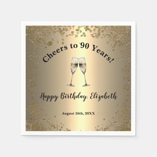 Servilleta De Papel Servilletas Elegantes Cheers Gold 90 Cumpleaños (Anverso)