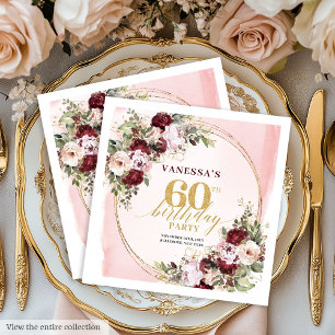 Servilleta De Papel Servilletas Elegantes de Flores Burgundy Dorado pa