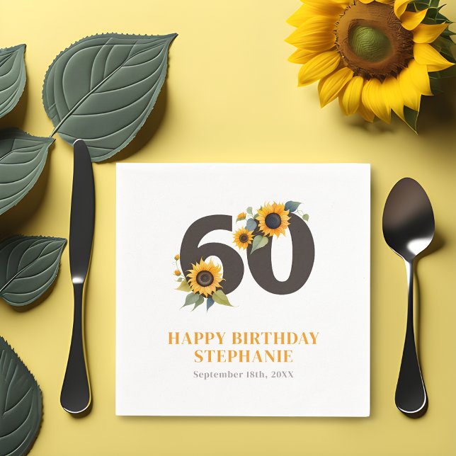 Servilleta De Papel Servilletas Elegantes de Girasol para Cumpleaños 6 (🌻 Rustic Sophistication: 60th Birthday Sunflower Napkins! 🌼)