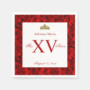 Servilleta De Papel Servilletas Elegantes Rosas Rojas XV Quinceañera