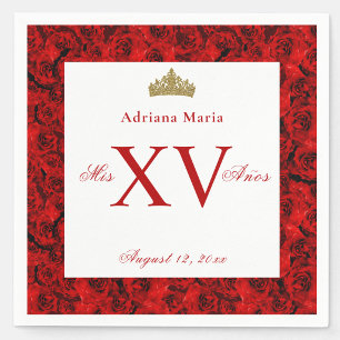Servilleta De Papel Servilletas Elegantes Rosas Rojas XV Quinceañera