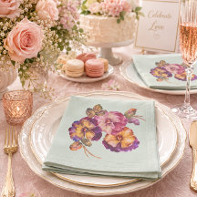 Servilletas Florales de Pensamiento al Acuarela |
