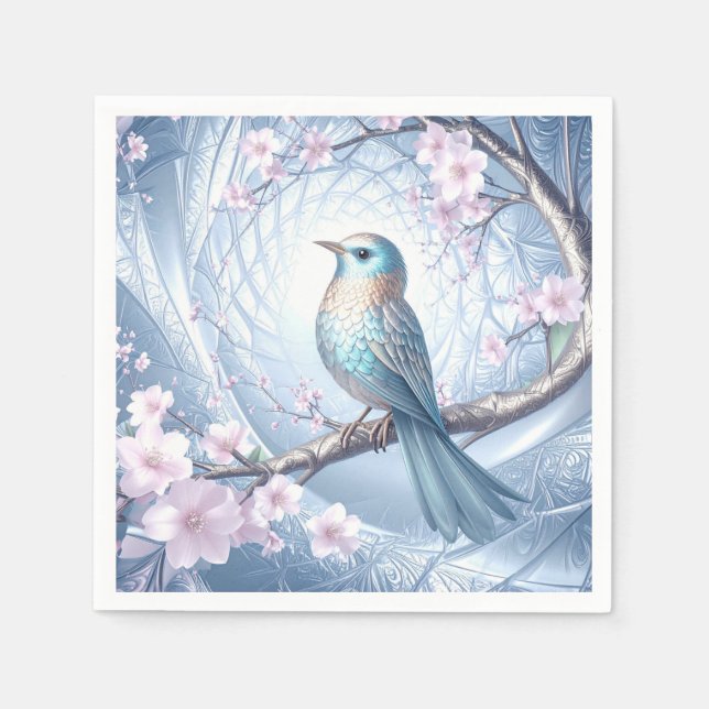 Servilleta De Papel Servilletas Florales Pájaro Azul (Anverso)