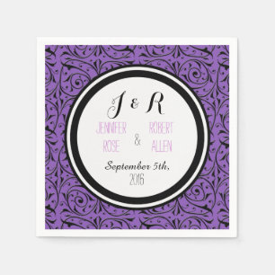 Servilleta De Papel Servilletas florales púrpuras negras de la boda